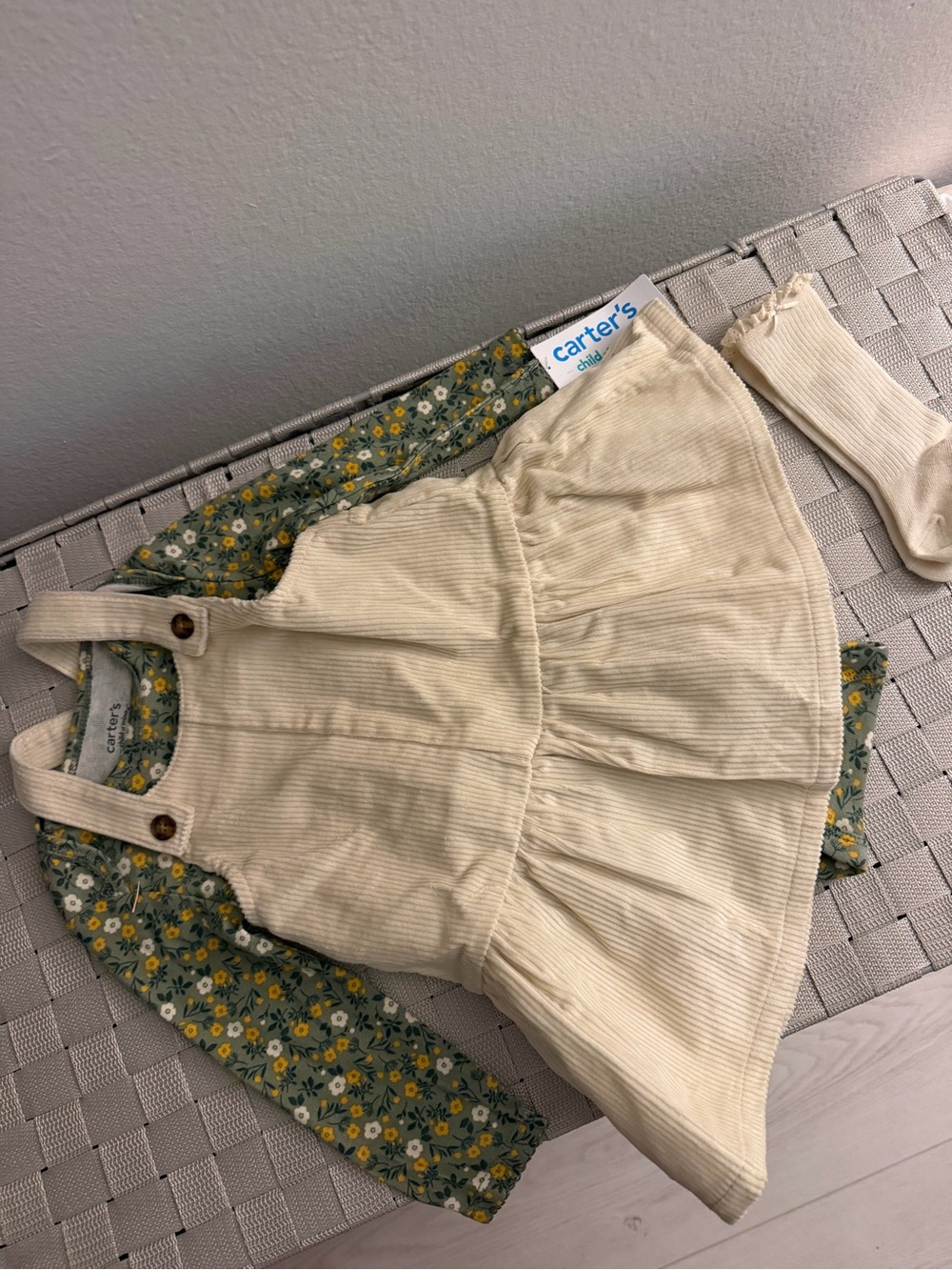 Carter's Cream Overall Dress with Button Straps